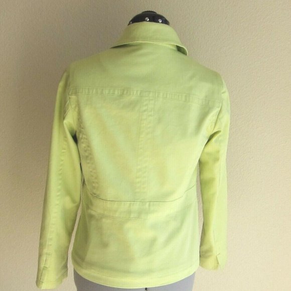 CHICO'S BRIGHT GREEN SHORT COTTON PEACOAT STYLE JACKET,LINED- Chico's SIZE 0 -XS - Picture 6 of 7